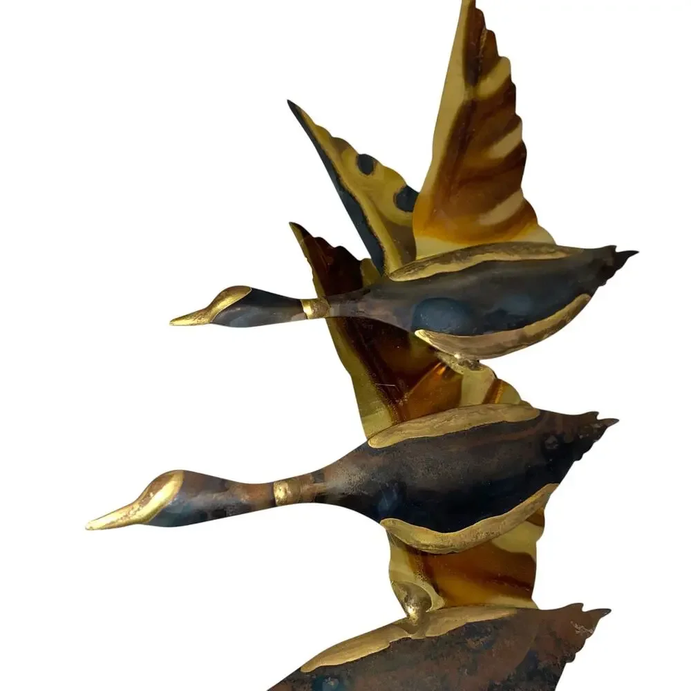 Vintage MCM Brass Flying Geese Wall Art Sculpture Trio 3 Birds Retro Decor 1960s
